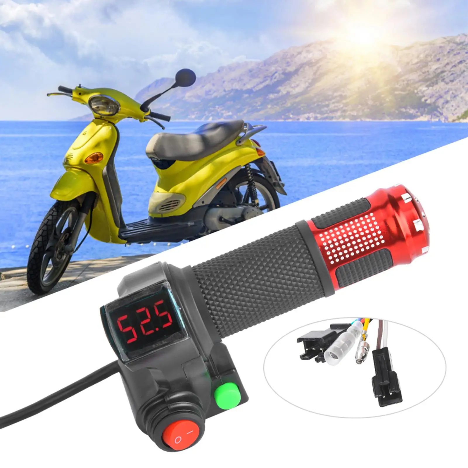 1 Pair Universal LED Voltage Display Throttle for Electric Bike Scooter for 12 -99V