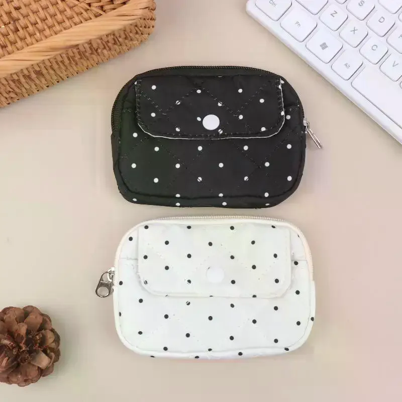 Kawaii Cute Polka Dot Coin Purse Korean Style Small Wallet Keys Card Holder Large Capacity Sanitary Napkin Pouch For Girls Gift