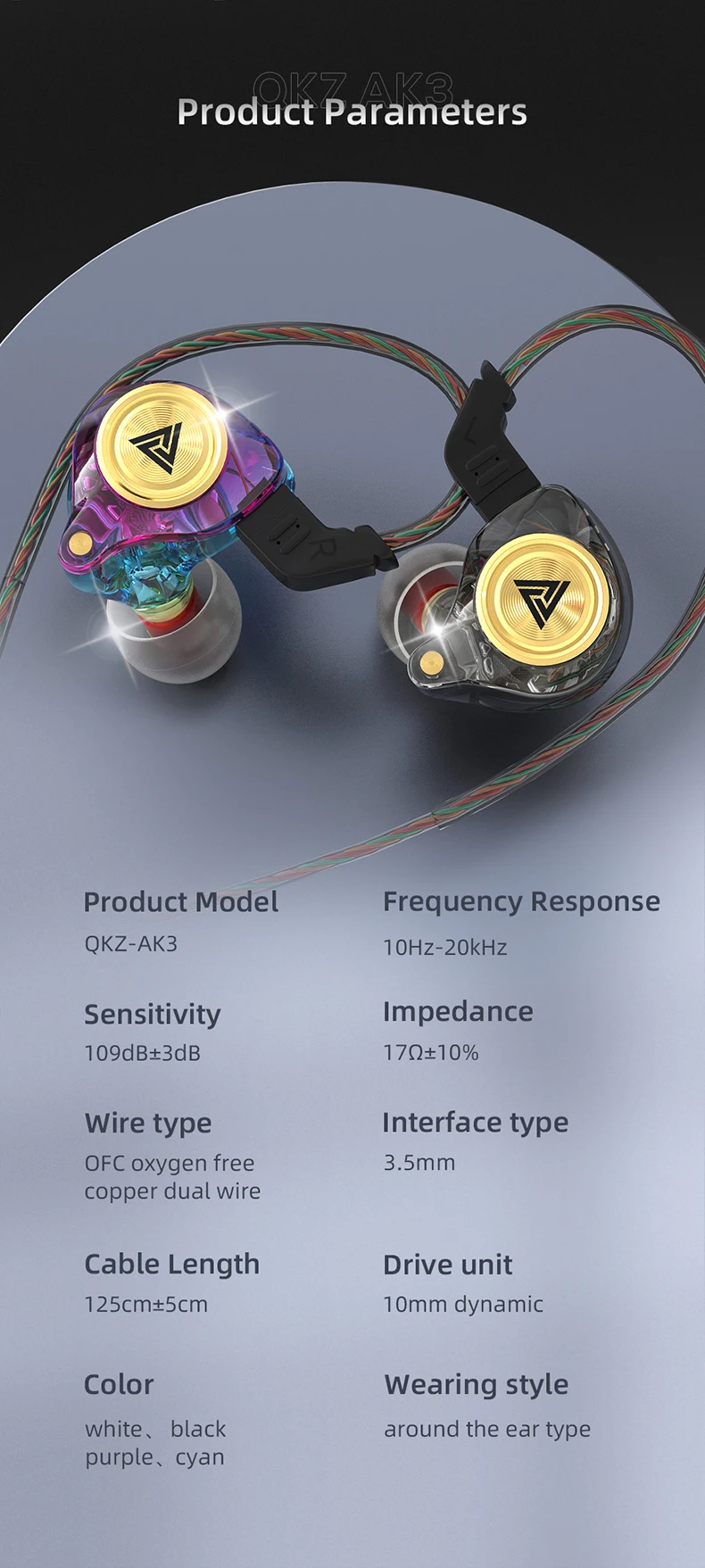 QKZ AK3 FiLe Kabelgebundener Kopfhörer mit Mikrofon, HiFi-Musikmonitor, Bass-Kopfhörer, Geräuschunterdrückendes Headset für Sport und Gaming – Detail 20