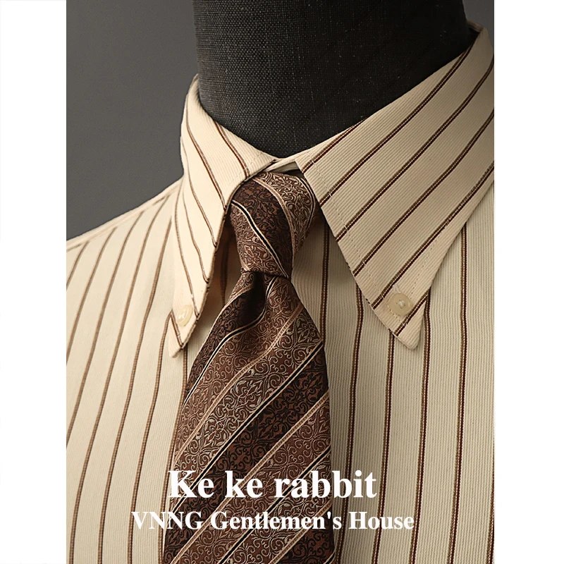 

Light Luxury Retro Style Coffee Colored Flower Pattern Men's Tie Business Banquet Shirt Accessory 8CM Wide Handmade Knotted Tie