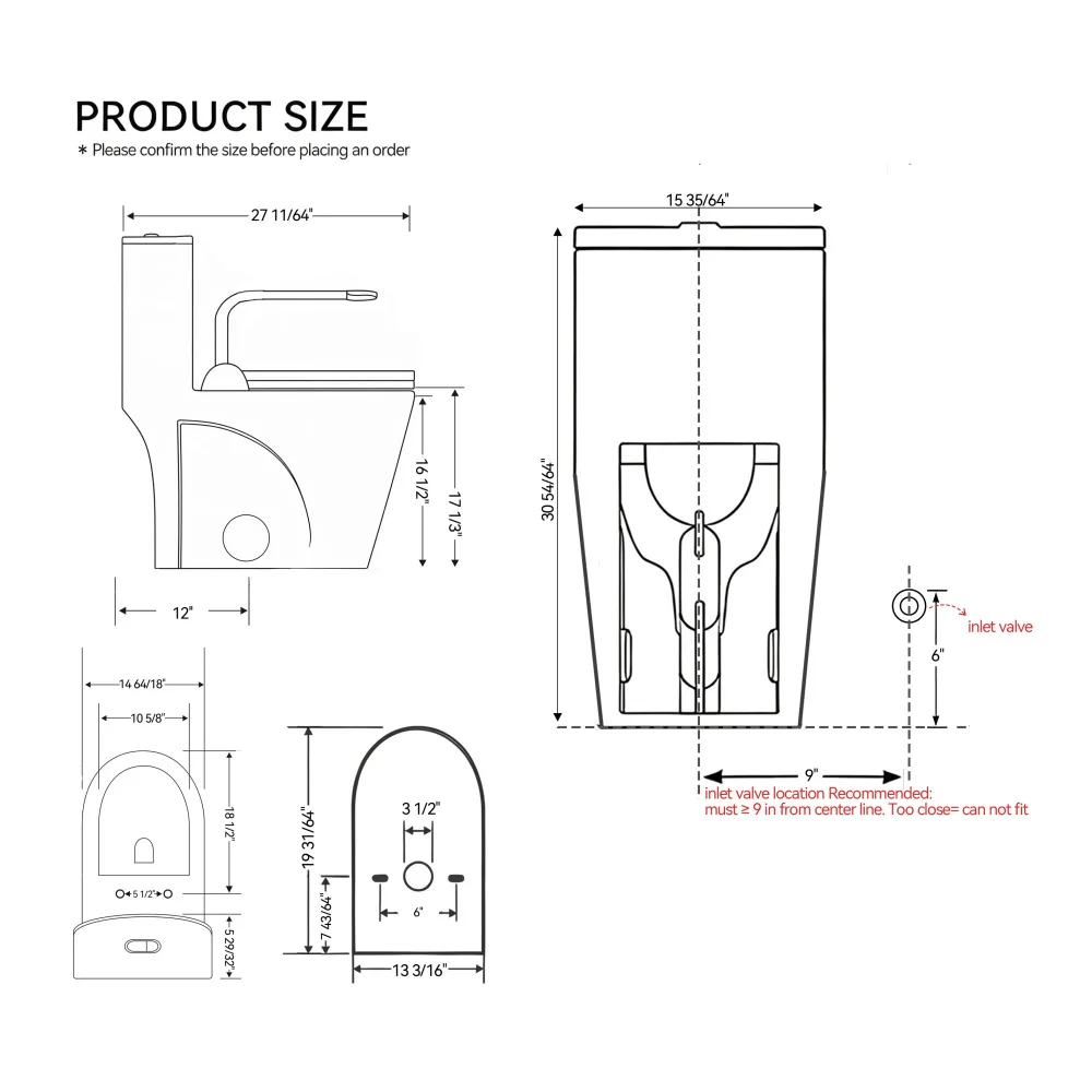 UPGRADED DESIGN Armrest, With 1.28/0.8 GPF Tornado Flush One-Piece Toilet, Siphonic S-trap 12