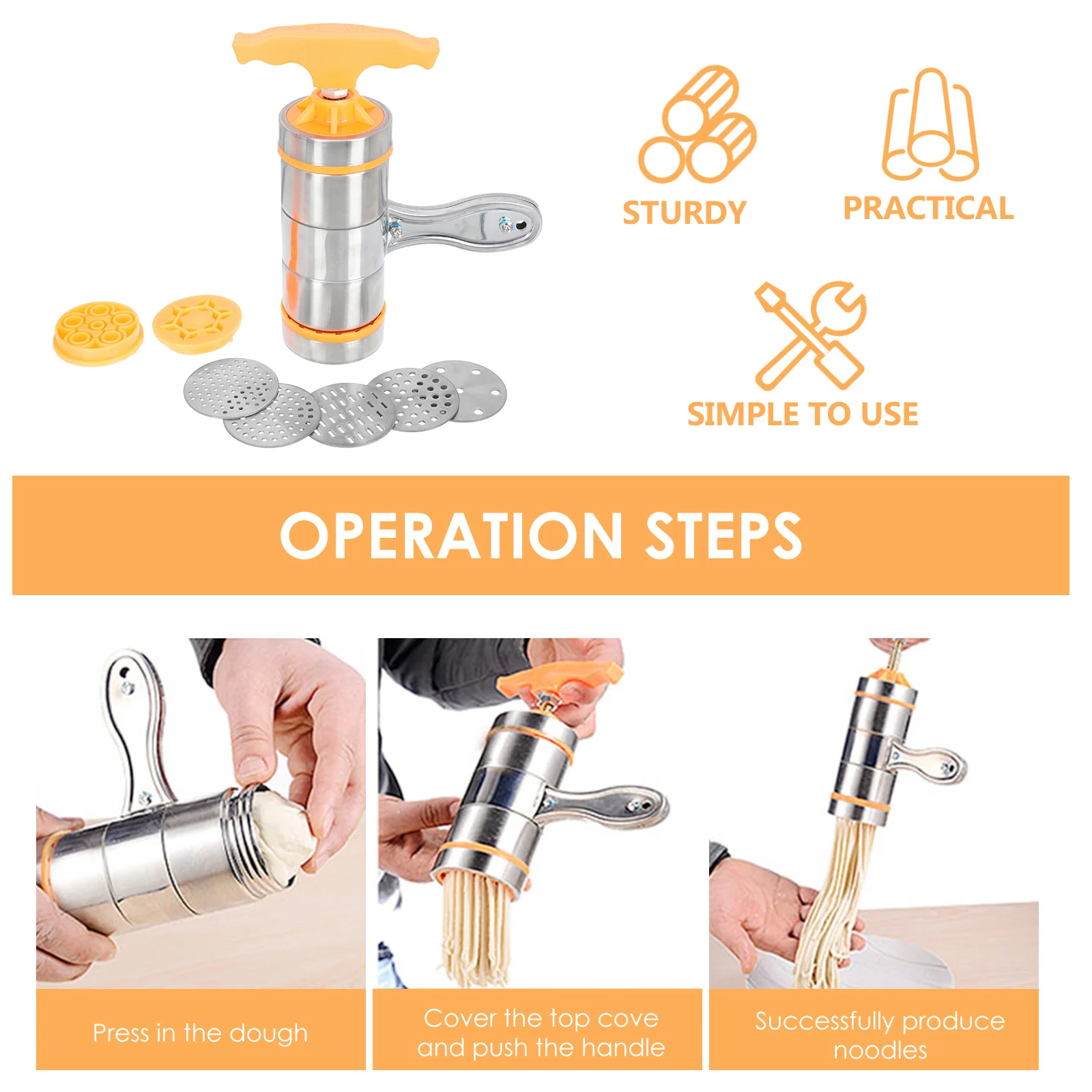 

Manual Noodle Press Machine Pasta Maker Kitchen Tool Dough Household Gadget Easy Clean Use Thin Middle Thick Spaghetti