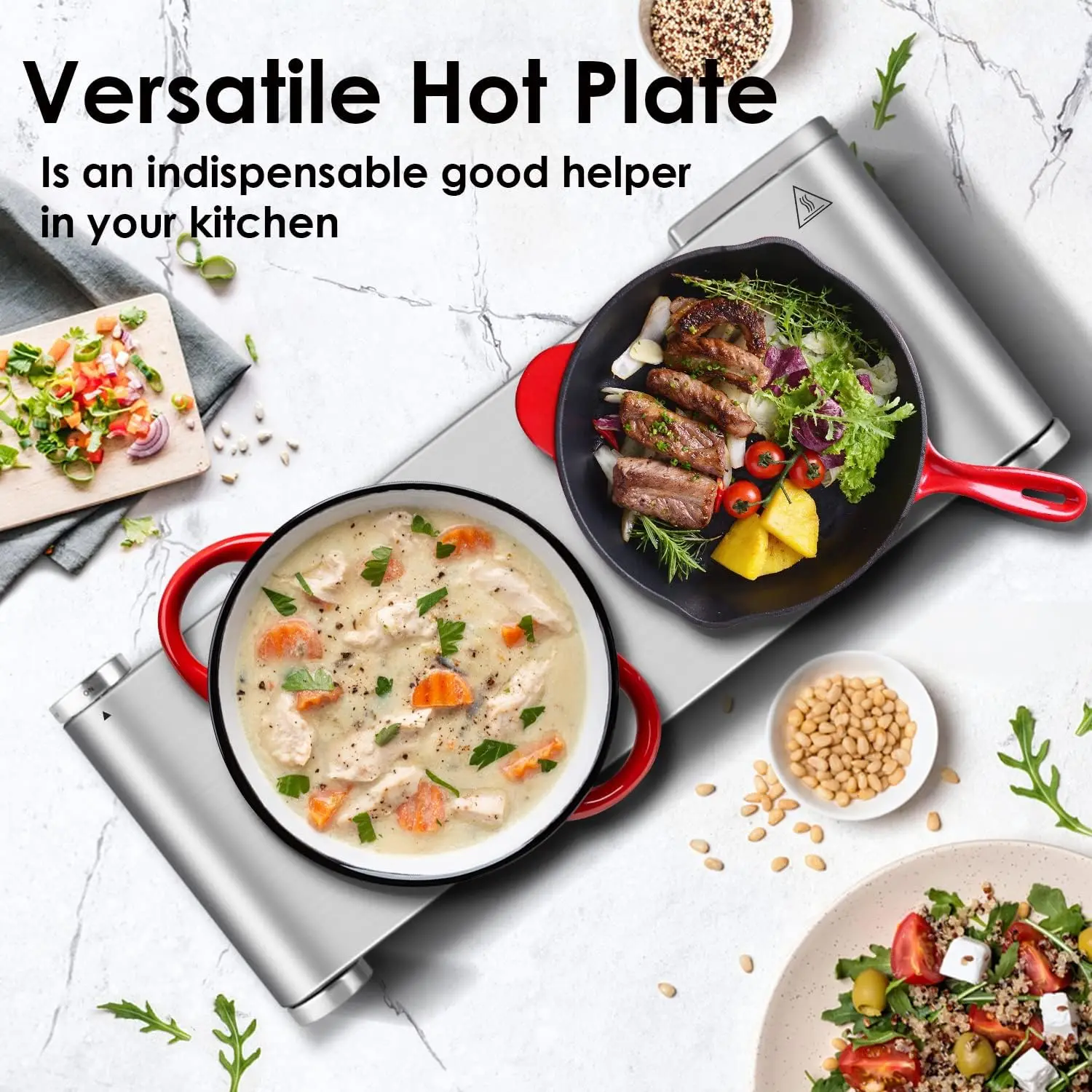 Electric Double Burner Hot Plate, 1800W Cast Iron Cooktop, Portable for All Cookware, Easy Clean