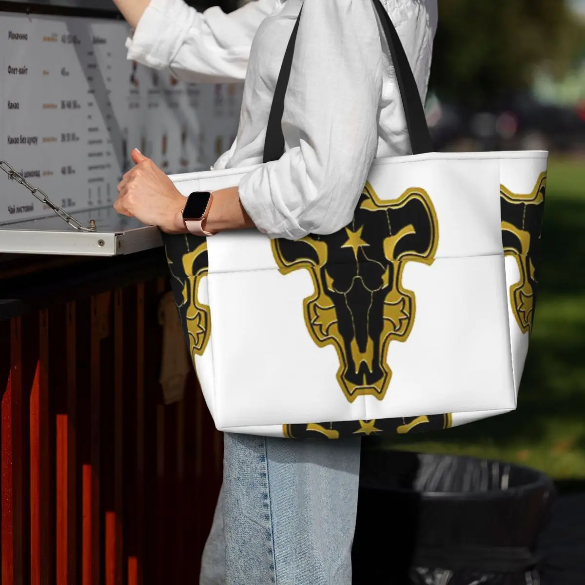 

Black Clover Fanart Of Black Bulls Emblem Beach Tote Bag Sport Gym Yoga Duffle Large Tote Bag Women Travel Bag Fitness bag
