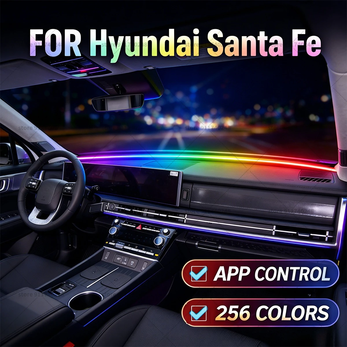 

Декоративная световая полоса для Hyundai Santa Fe, цветная акриловая звукоизоляционная полоса для лобового стекла, атмосферная подсветка