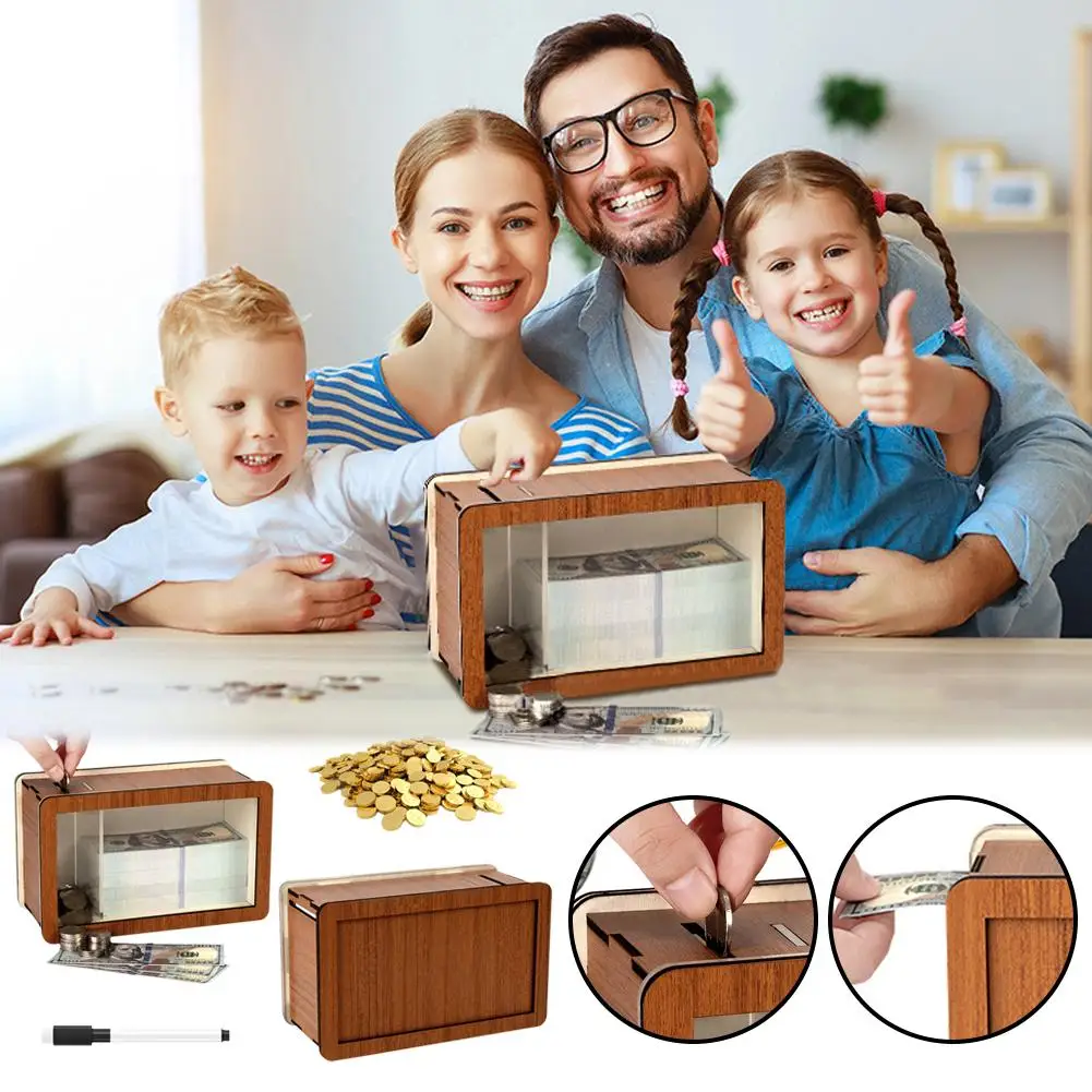 

Wooden Money Saving Challenge Box Money Box with Counter Large Box Cash Piggy Box Coin Saver Money Size Counter New Bank Ca A8A9