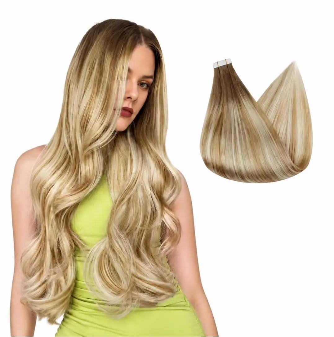 Full Shine Tape on Hair Extensions Skin Weft Glue in Remy Straight Hair for Long and Volume