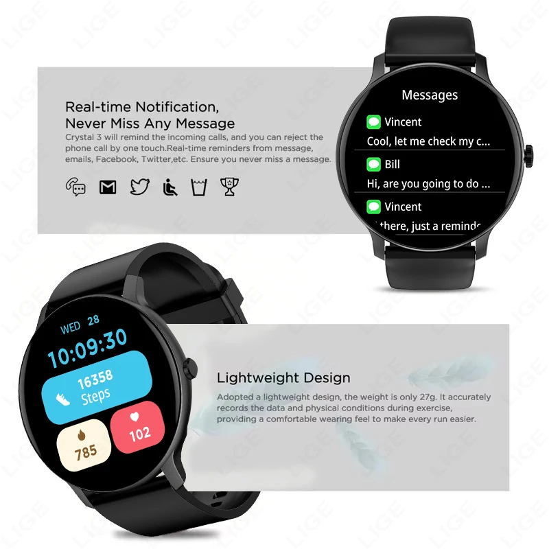 LIGE 2026 NEW Women Smart Watch Heart Monitor Wireless Call Fitness IP68 Waterproof Sports Men Smartwatch For IOS Android Phones view 2