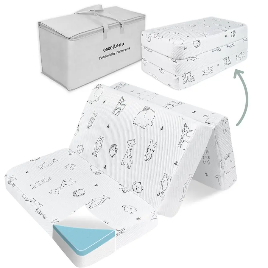 مرتبة التعبئة والتشغيل، مرتبة أطفال من إسفنج الذاكرة مزدوجة الجوانب مقاس 38 × 26 للتعب في الحزمة، مراتب لعب محمولة قابلة للطي مع #1