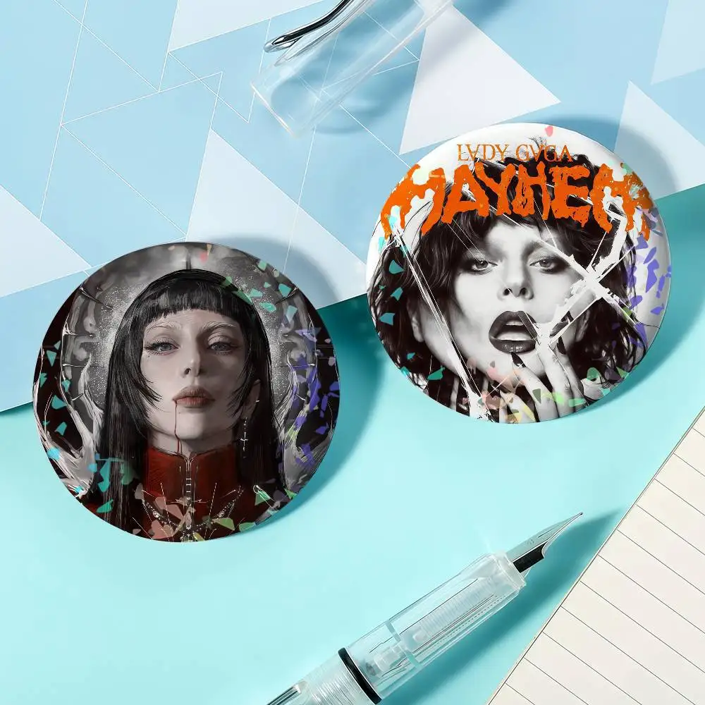 Singer Lady Gaga Mayhem Laser Badge Round Exquisite Brooches Creative Pins for Clothes Hat Accessories