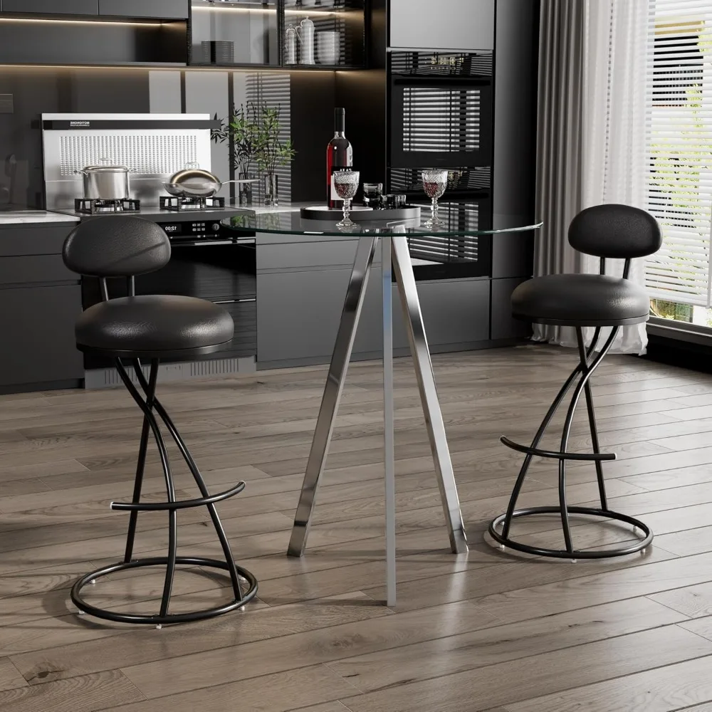 Round Bar Table, 37.4 Inches High; 31-inch Cocktail Table; Metal Base with Glass Top