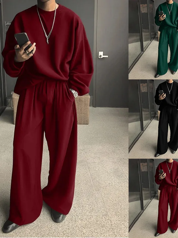 

Мужской повседневный спортивный костюм: худи с длинным рукавом и широкие брюки свободного кроя, осенний комплект из полиэстера, две части