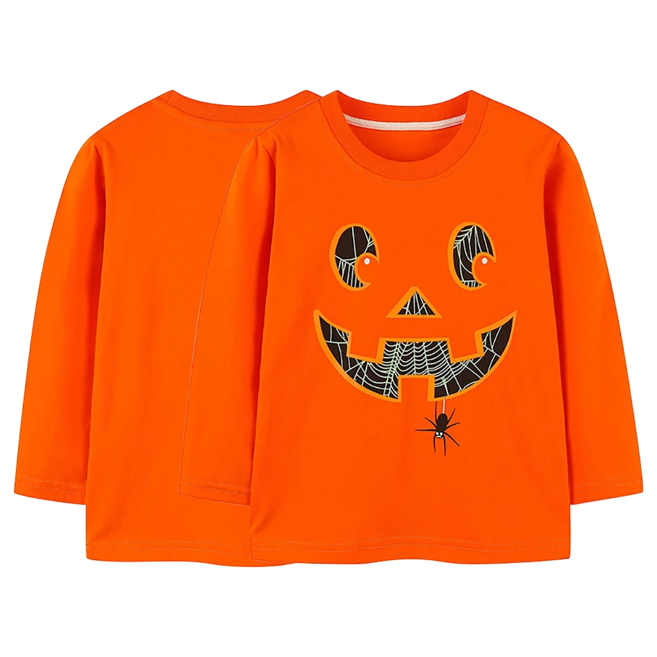 Halloween Pumpkin Kids Long Sleeve T-Shirt Glow the-Dark Print Autumn Children Clothing Children Party Orange T-Shirt New