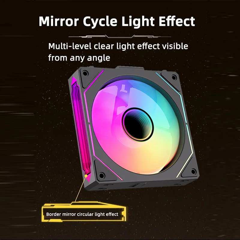 COOLCIRC PC 케이스 팬 120mm ARGB 미러 사이클 조명 효과 CPU 쿨러 팬 4핀 PWM 58.36CFM 컴퓨터 수랭 쿨러용 팬
