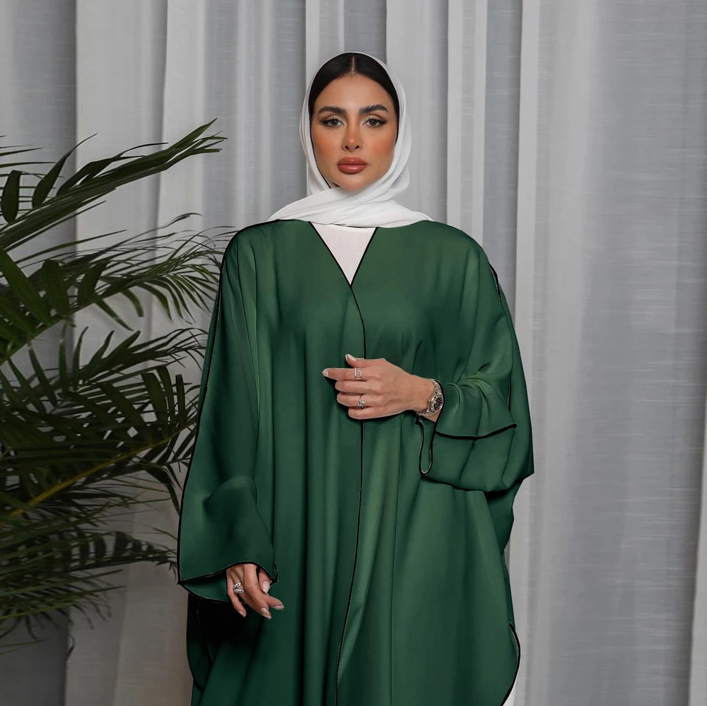 Black White Blue Green Brown Elegant Muslim Prayer Clothing Woman Eid Robe Caftan Simple Abaya Open Long Sleeve Arabic Dresses