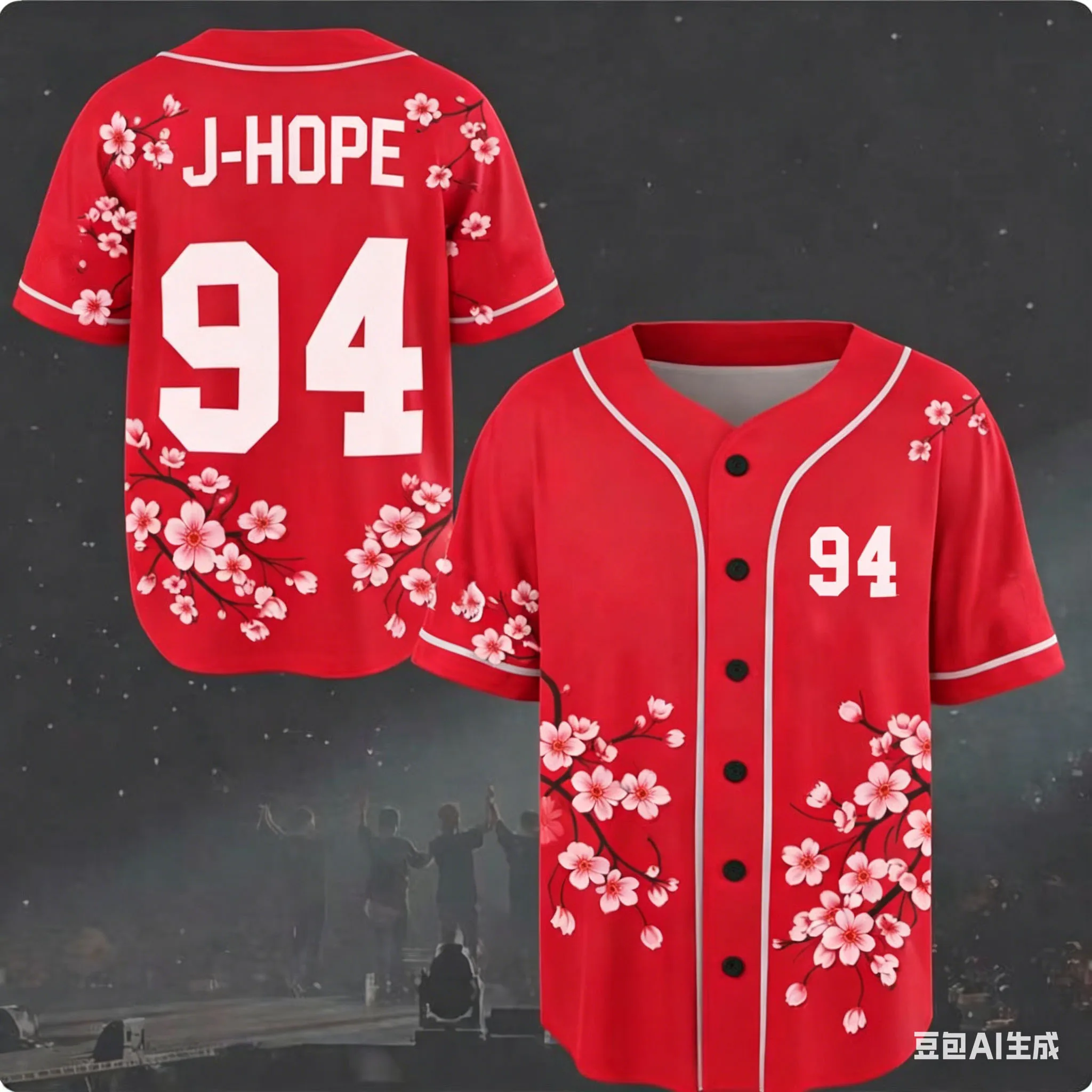 Koszulka baseballowa J-HOPE 94 Cherry Blossom, koszulka z krótkim rękawem z kwiatowym nadrukiem, odzież codzienna w stylu streetwear dla fanów Kpop dla dzieci i młodzieży.