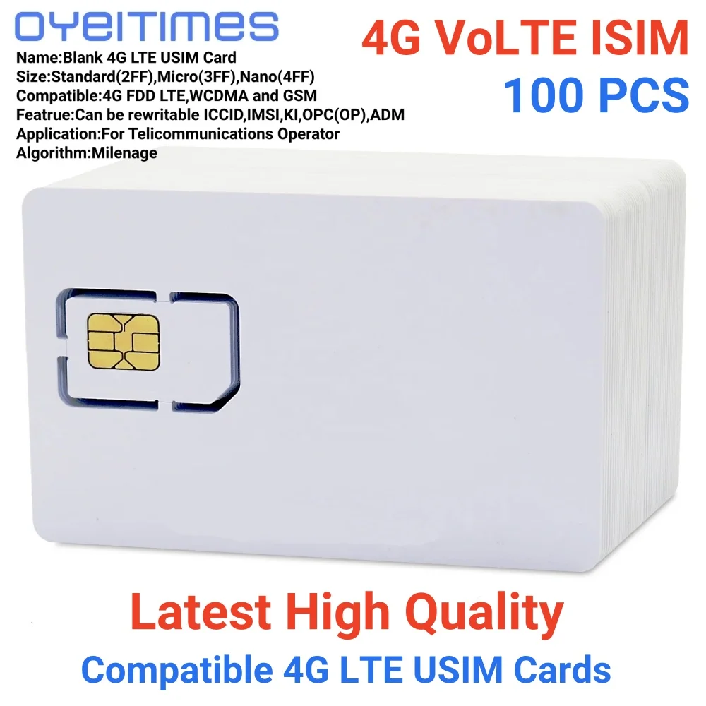 Writable Programable Blank SIM ISIM USIM Card 4G LTE WCDMA GSM Nano Micro SIM Card with Micro Nano 2FF 3FF 4FF 3 IN 1 100pcs/lot