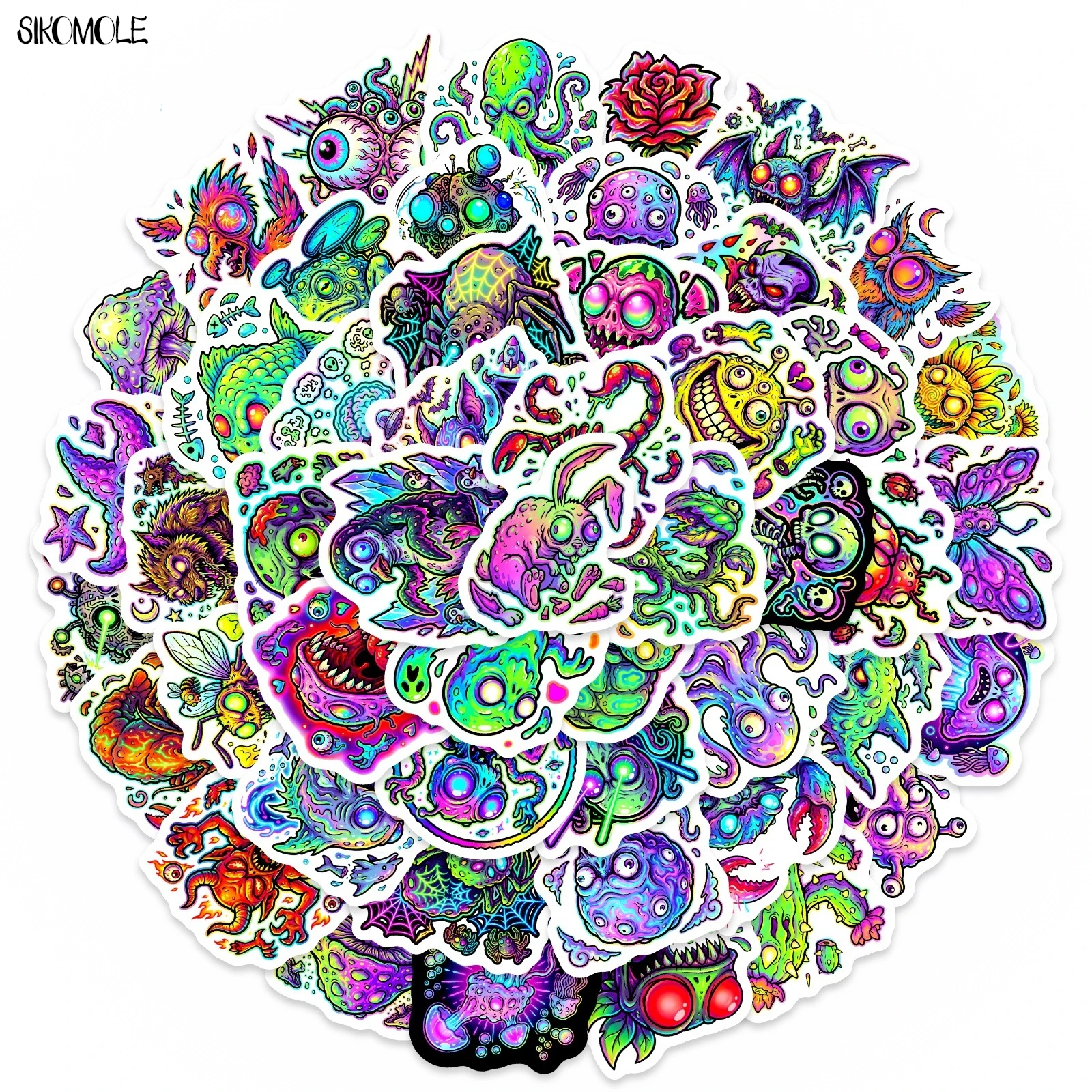 

10/30/50PCS Colorful Psychedelic Monster Stickers Book DIY Skateboard Toys Guitar Luggage Suitcase Decoration Graffiti Sticker