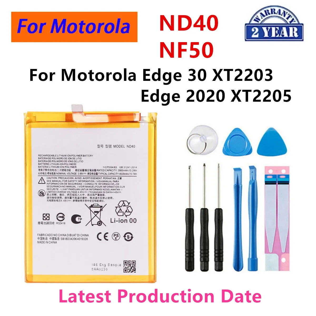 

100% Original ND40 NF50 Battery For Motorola Moto Edge 30 XT2203 edge30 Edge 2020 XT2205 Mobile Phone Batteries +Tools