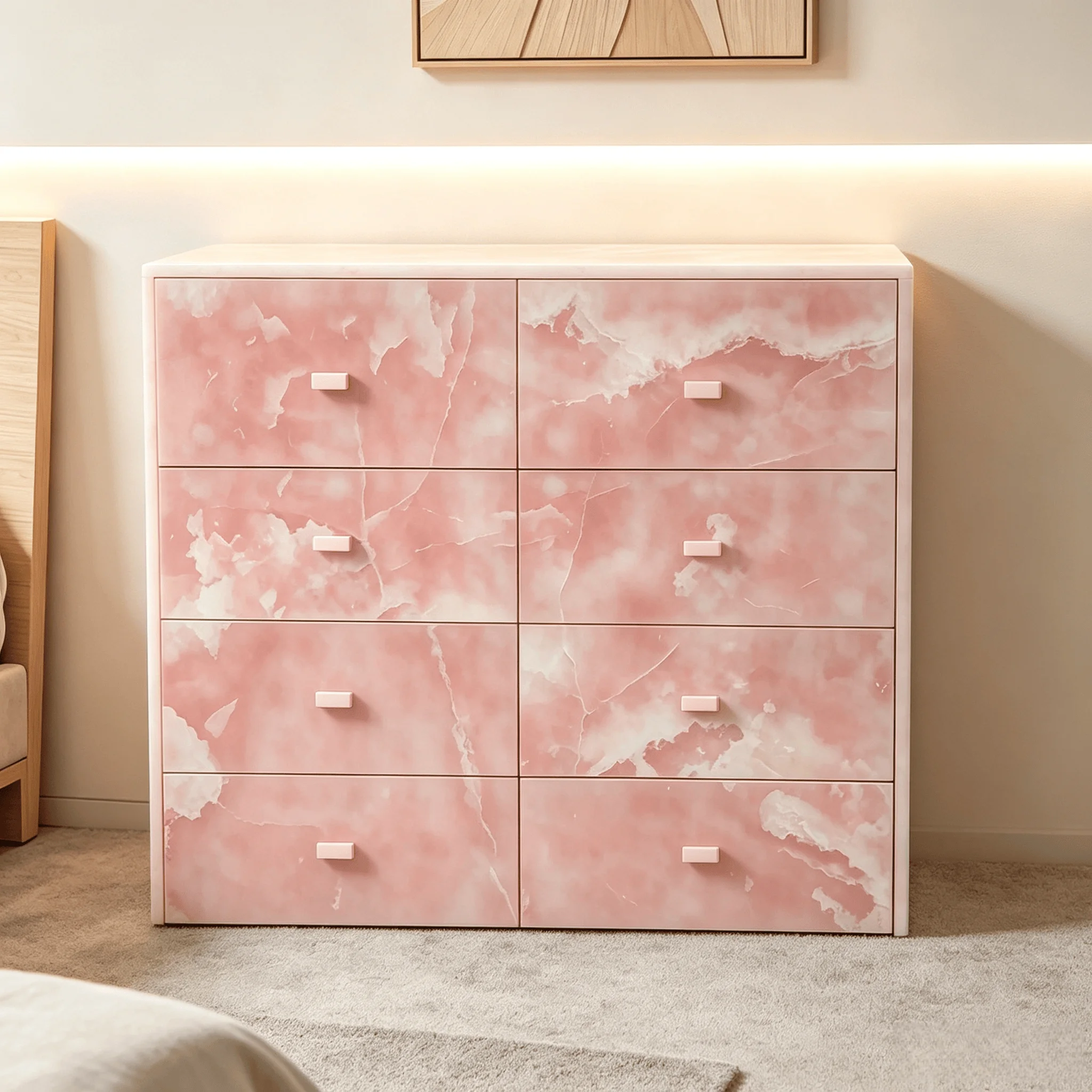 xx-Luxury Natural Pink Onyx Sideboard Buffet Cabinet 8 Drawers Large Storage Credenza for Modern Dining Room Factory Direct*