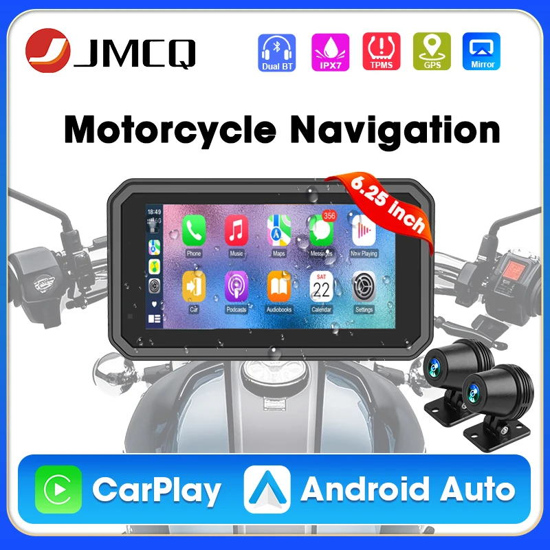 

5/6,25 дюймов мотоцикл Carplay Moto видеорегистратор с поддержкой 4K + 1080P двойной объектив GPS-навигация беспроводной Carplay Android Auto IPX7 водонепроницаемый