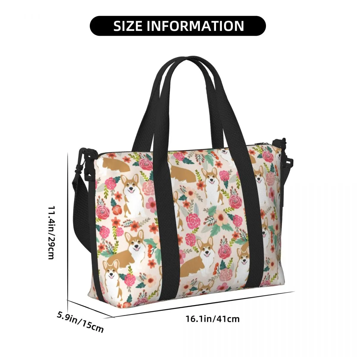 Bolso de compras personalizado con flores florales de Corgi para mujer, bolsa de compras de gran capacidad para perro Corgis galés, bolsas de viaje para gimnasio y playa