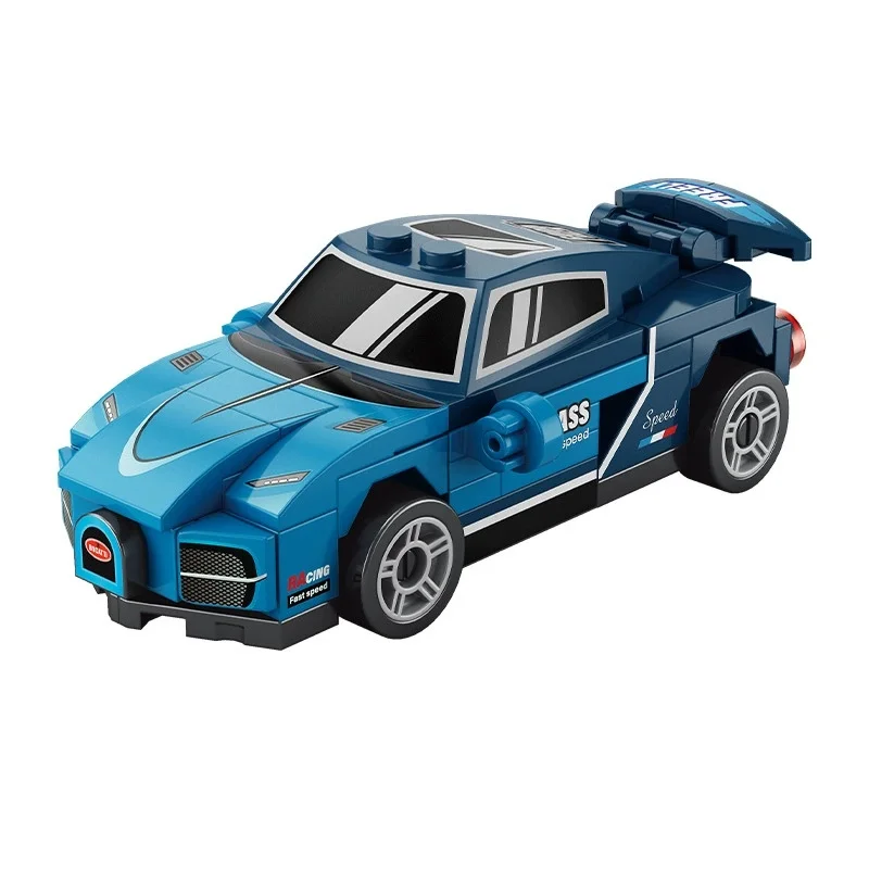 DIY Vier-Gitter-Rennwagen-Bausatz mit Rückziehfunktion, Rennauto-Spielzeug für Jungen, Filmmodell, Stadt, Kindergeschenk