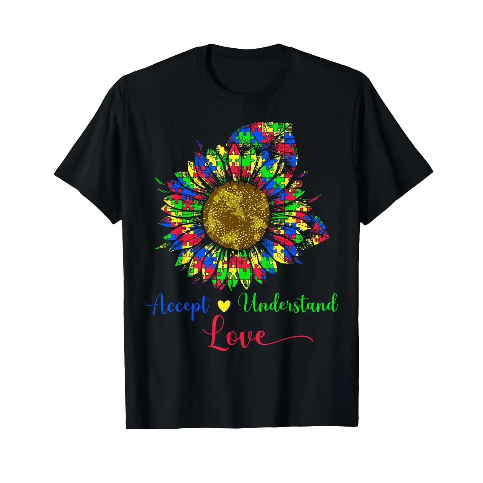 Autism Awareness Accept Love Understand Cute Puzzle Flower T Shirt vintage Washed designer clothes Breathable fashion