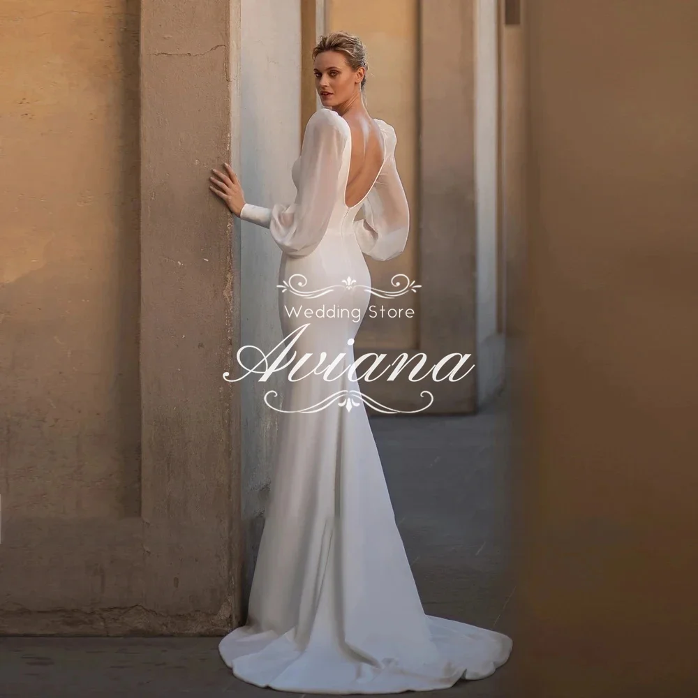 Aviana Customized Wedding Dress Deep V-Neck Puff Sleeves Beaded Embellished Mermaid Bridal Gown Open Back Elegant New Design
