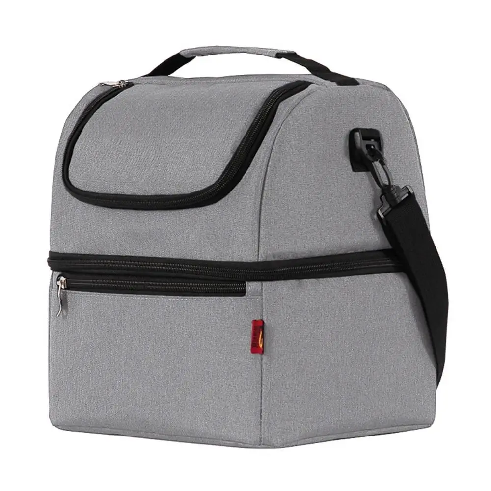 600D Oxford Fabric Insulated Lunch Bag Shoulder Strap Large Capacity Dual-Deck Cooler Box Dual Compartment Waterproof Coating