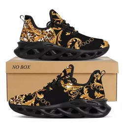 WHEREISART Luxury European Golden Floral Women's Shoes Lace Up Ladies Platform Sneakers Couple Party Flat Mesh Leopard Print