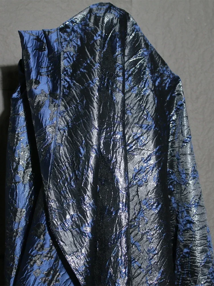 

Синяя блестящая жаккардовая ткань с каменными вставками для креативного пошива брюк, юбок и одежды, дизайнерские ткани на метры для шитья своими руками