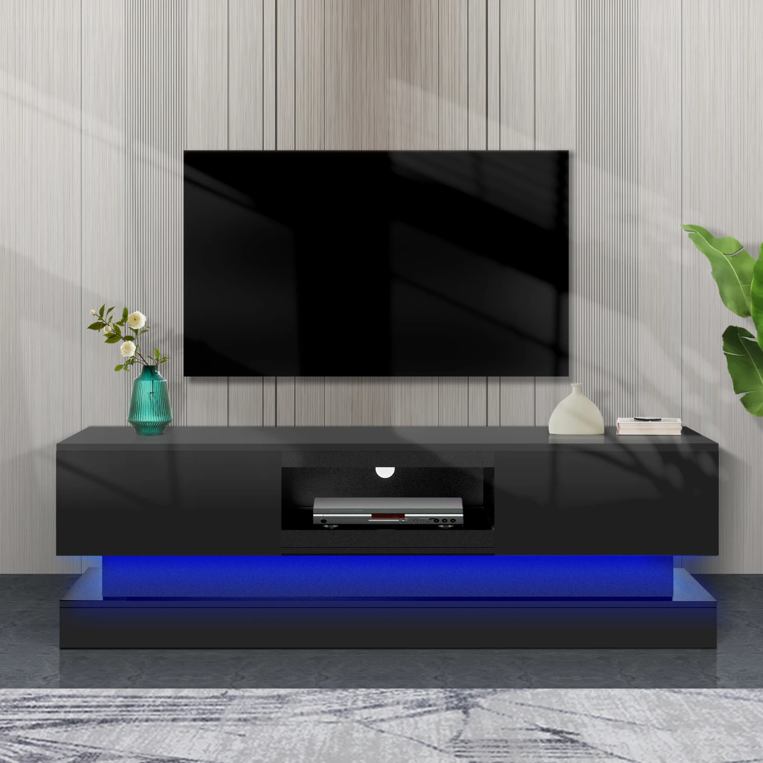 

63inch BLACK morden TV Stand with LED Lights,high glossy front TV Cabinet,can be assembled in Lounge Room, Living Room or Bedroo