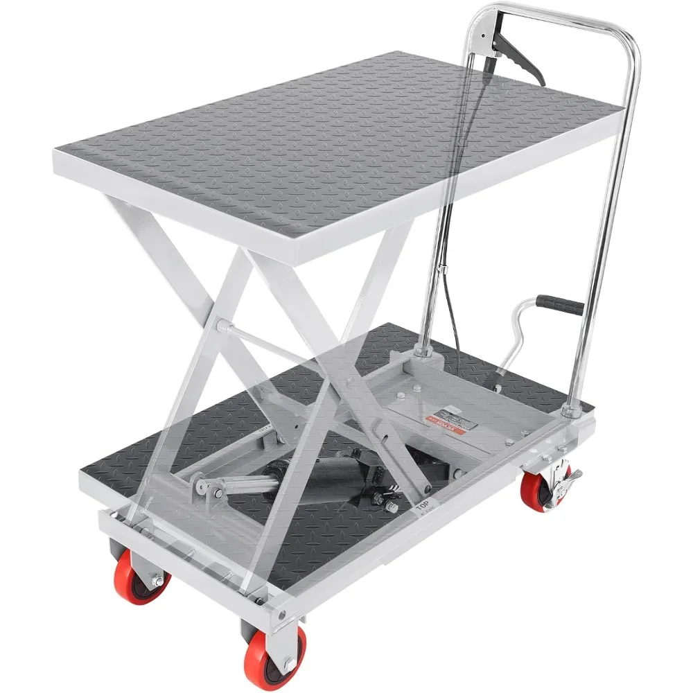Hydraulic Lift Table Cart, 500lbs Load Capacity 28.5 Inch Lifting Height, Manual Single Scissor Lift Table with 4 Wheels
