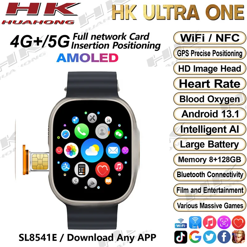 Hiwego Smart Watch Ultra One AMOLED 4G с камерой Wi-Fi 3 ГБ ОЗУ 32 ГБ ПЗУ Android Одежда Фитнес-трекер Монитор сна Кислород в...