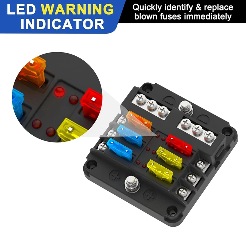 6 Way Fuse Block Box 12V/24V DC, ATC/ATO Fuse Panel with LED Indicator for Marine Boat Automotive Motorcycle-A26I
