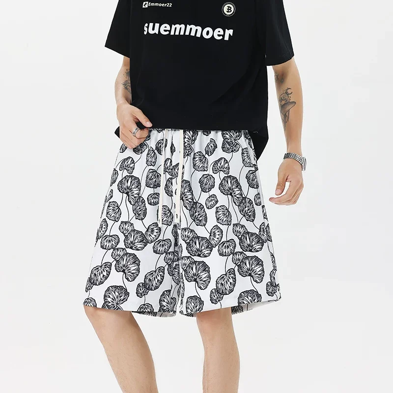 Mens Summer Shorts 2026 Vintage Cheap Clothes Casual Leaf Print Short Running Hombre Half Pants Man Loose Beach Streetwear 5XL