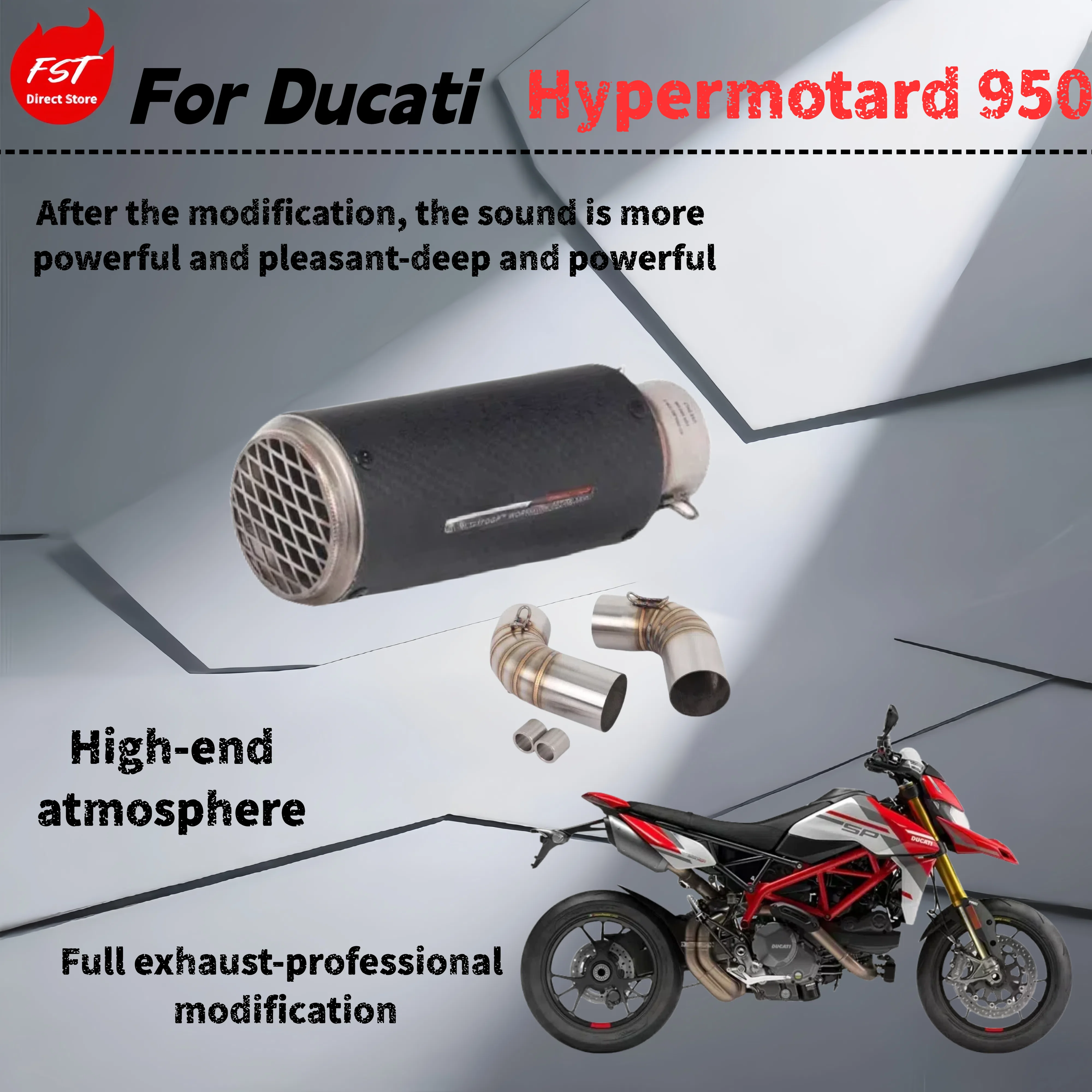 

Для Ducati Hypermotard950 — модифицированная многоступенчатая выхлопная труба — звук глубокого, глубокого и мощного.