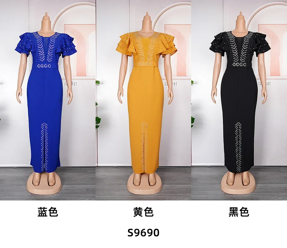 2026 Elegant Women Evening Dresses Dubai African Wedding Party Bodycon Robe Short Ruffle Sleeve Dress Kaftan Nigerian Clothes