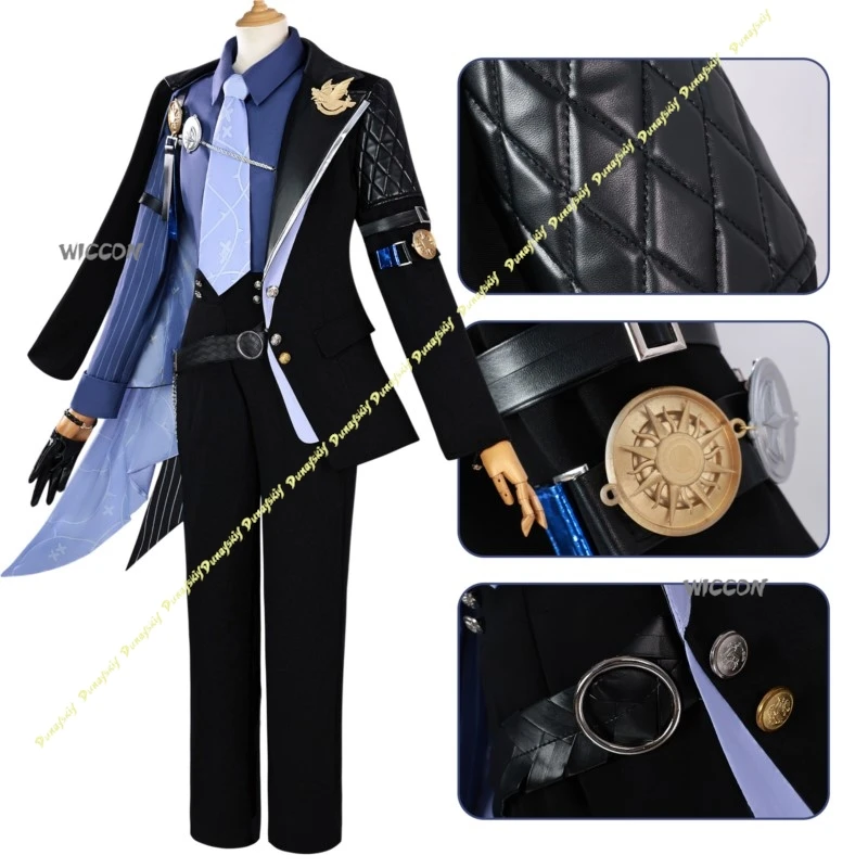 Costumi Cosplay Zenless Zone Zero Ragazzi Uomo Cappotto Camicia Hugo Vlad Cappotto Camicia Nero Pantaloni freddi Cravatta Copricapo Natale Halloween