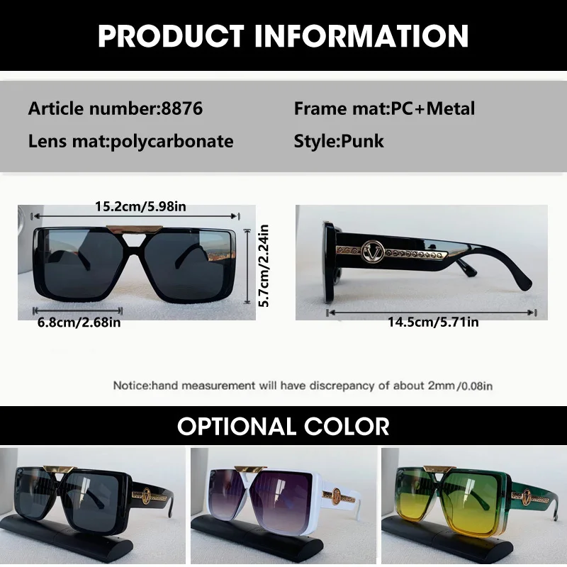 Vintage Quadratische männer Sonnenbrille Marke Designer Brief V Sonnenbrille Frauen Fahren Gläser UV400 Brillen – Detail 1