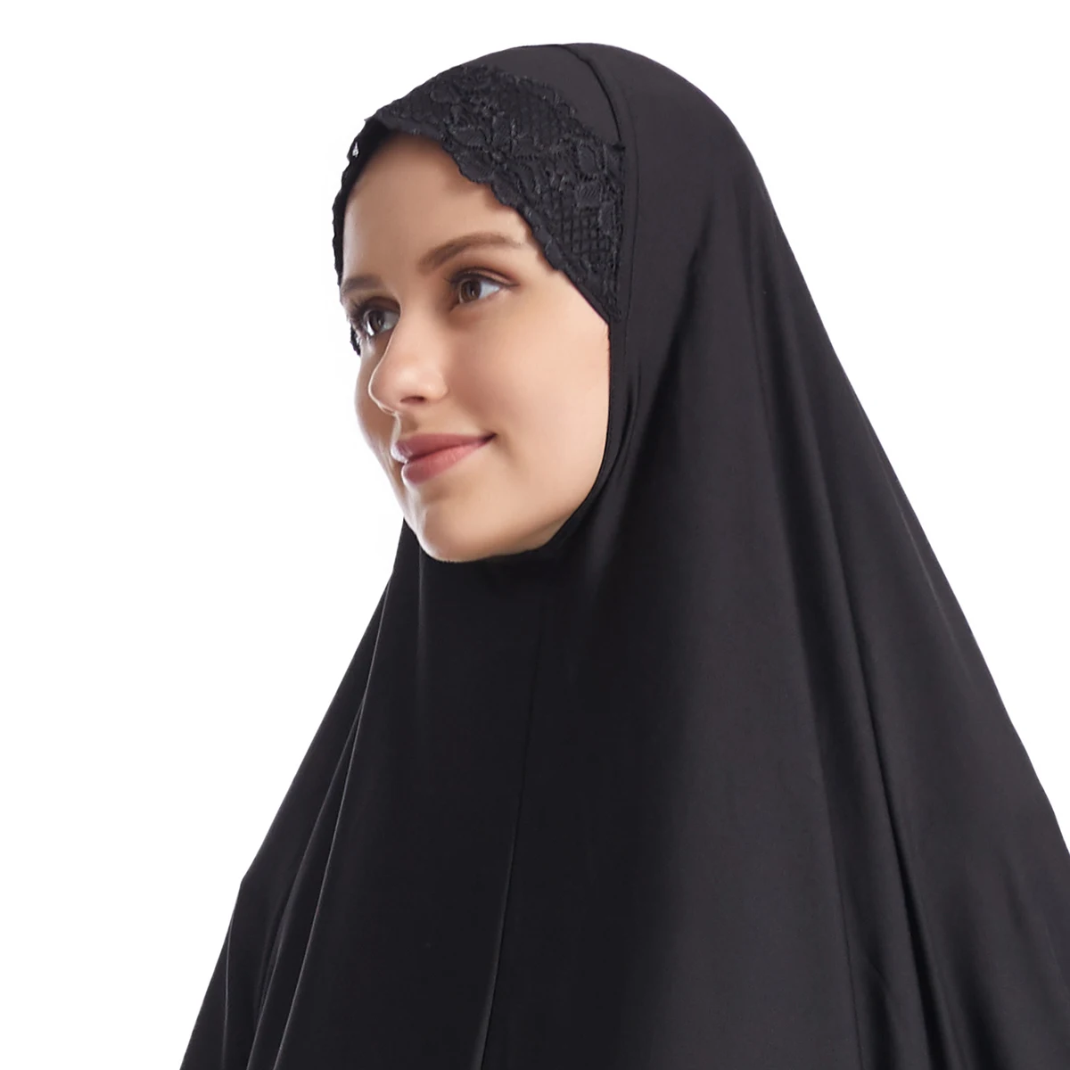 Muzułmanki koronkowy czysty kolor długi hidżabowy arabski damski wewnętrzny szalik wysoki Turban na głowę opaska modlitewna