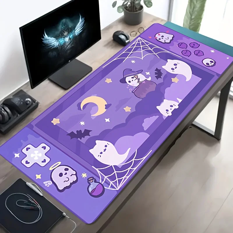 Whimsical Cute Ghost Halloween Gaming Mouse Pad Large Non-Slip Rubber Base Extended Desk Mat for PC Office