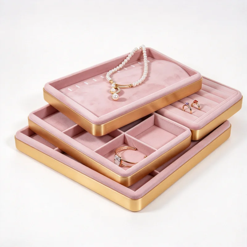 Metal Velvet Ring Display Tray, Jewelry Organizer for Ring Earring Ear Stud, Jewelry Showcase Storage Prop for Shop