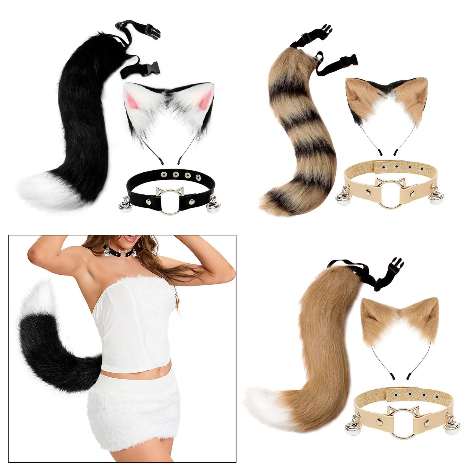 hobbiesgogo Cute Cat Ears Tail Cosplay Accessories Headwear Toys Plush Party