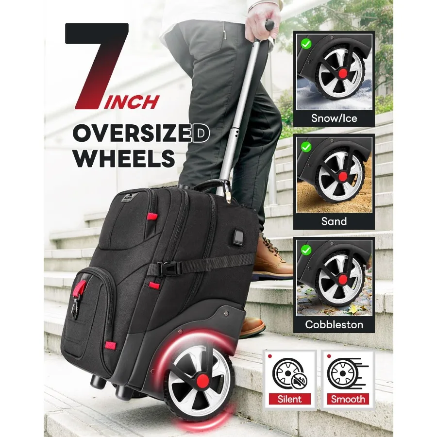 حقيبة ظهر MATEIN بعجلات مقاس 17 بوصة كبيرة جدًا للكمبيوتر المحمول مع قفل مضاد للسرقة ومنفذ شحن USB #4