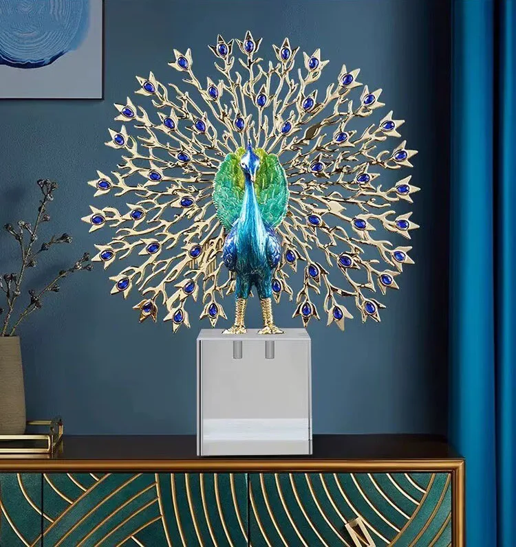 

Room Decoration Items Peacock Sculpture Light Luxury Premium Enamel Peacock Opening Screen Display Desktop Decoration Accessorie
