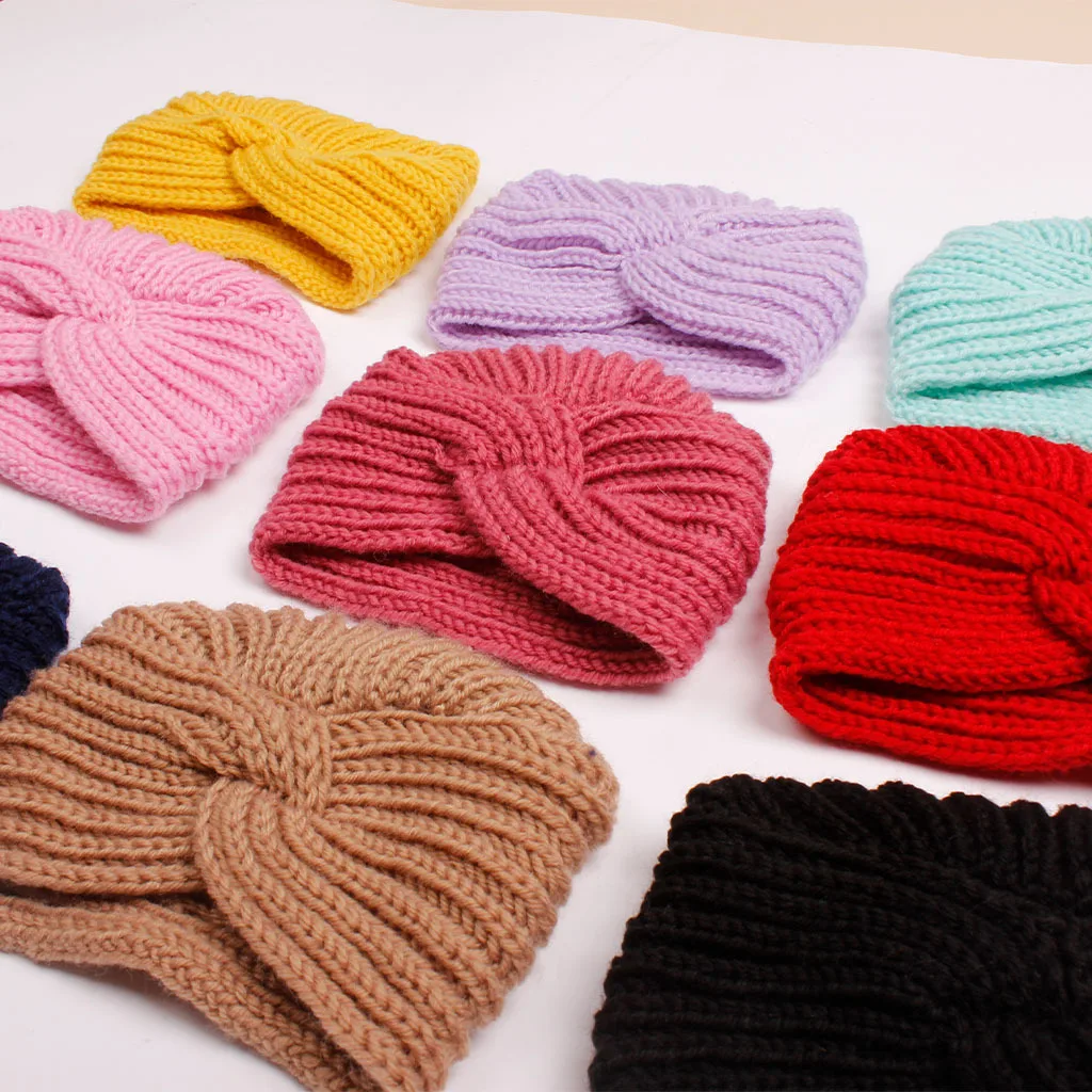 Knitted Newborn Beanie Baby Turban Hats for Girls Boys Autumn Winter Toddler Cap Kids Headwrap Infant Accessories 0-18M