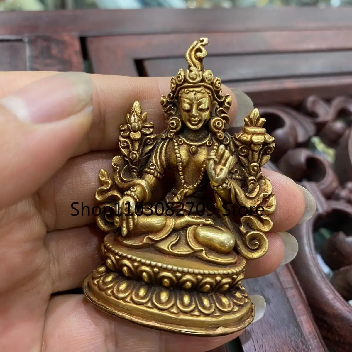 Nepal imported pure copper gilt 5.5 cm whiteness mother portable small Buddha statue