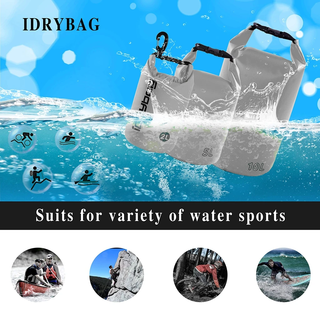 Idrybag Dry Bags Waterproof Bag for Women Men 2/5/10/15/20L Swimming Rafting Kayaking River Trekking Waterproof Dry Bag Backpack image 3